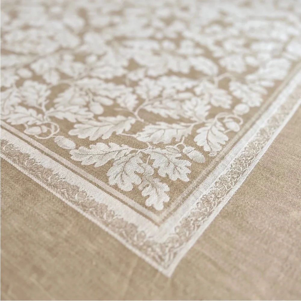 Williams Sonoma Tablecloth Acorn Harvest  Jacquard Linen Blend 70x90 Orange Tan